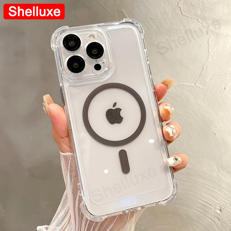 Transparent Armour Magnetic Case Shelluxe For iPhone 16 15 14 Plus 13 12 11 Pro Max Cases Luxury Corners Protector Phone Cover - náhled 2