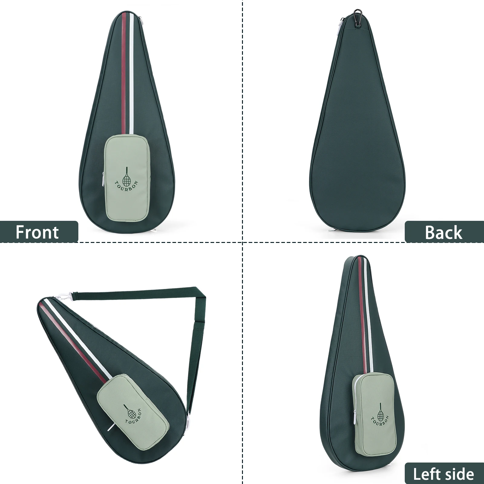 TOURBON Lightweight Nylon Tennis Bag, Protective Racket Cover with Adjustable Shoulder Strap for Men Women
