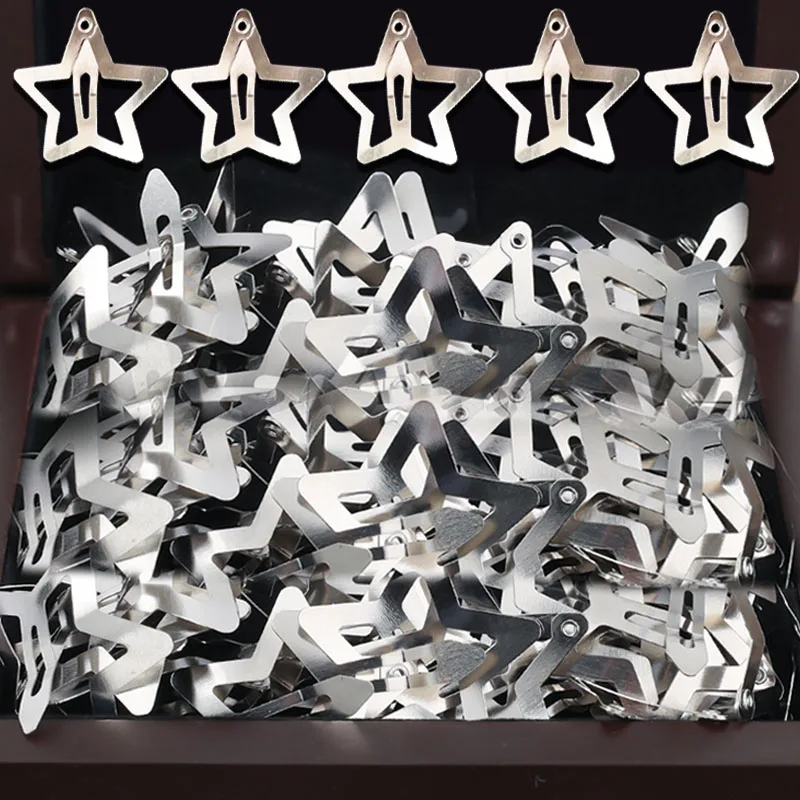 100/2Pcs Y2K Silver Star Hair Clips for Girls Filigree Metal Snap Clip Girls' Hairpins Barrettes Hair Jewelry Nickle Bobby Pin