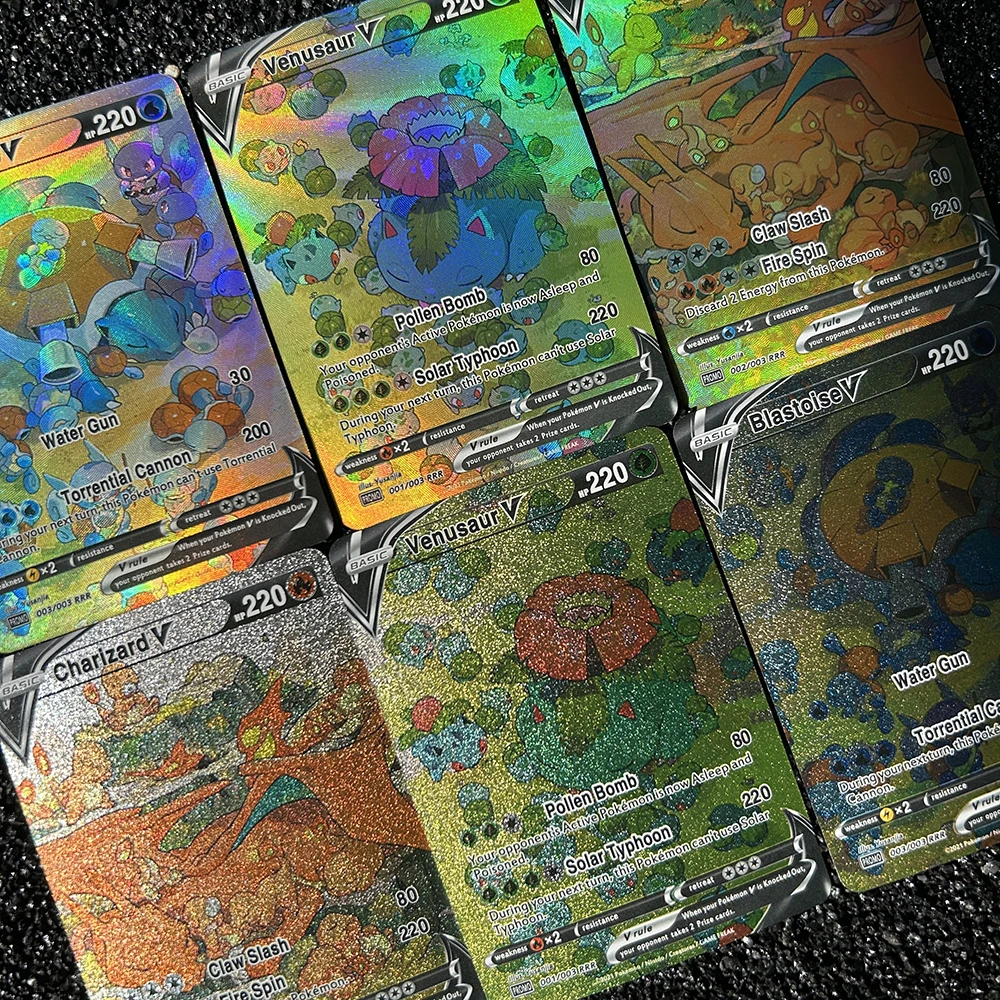 3PCS Fai Da Te PTCG Charizard Venusaur Blastoise Versione Inglese Flash Card Self Made Card Gioco Classico Anime Card Regali