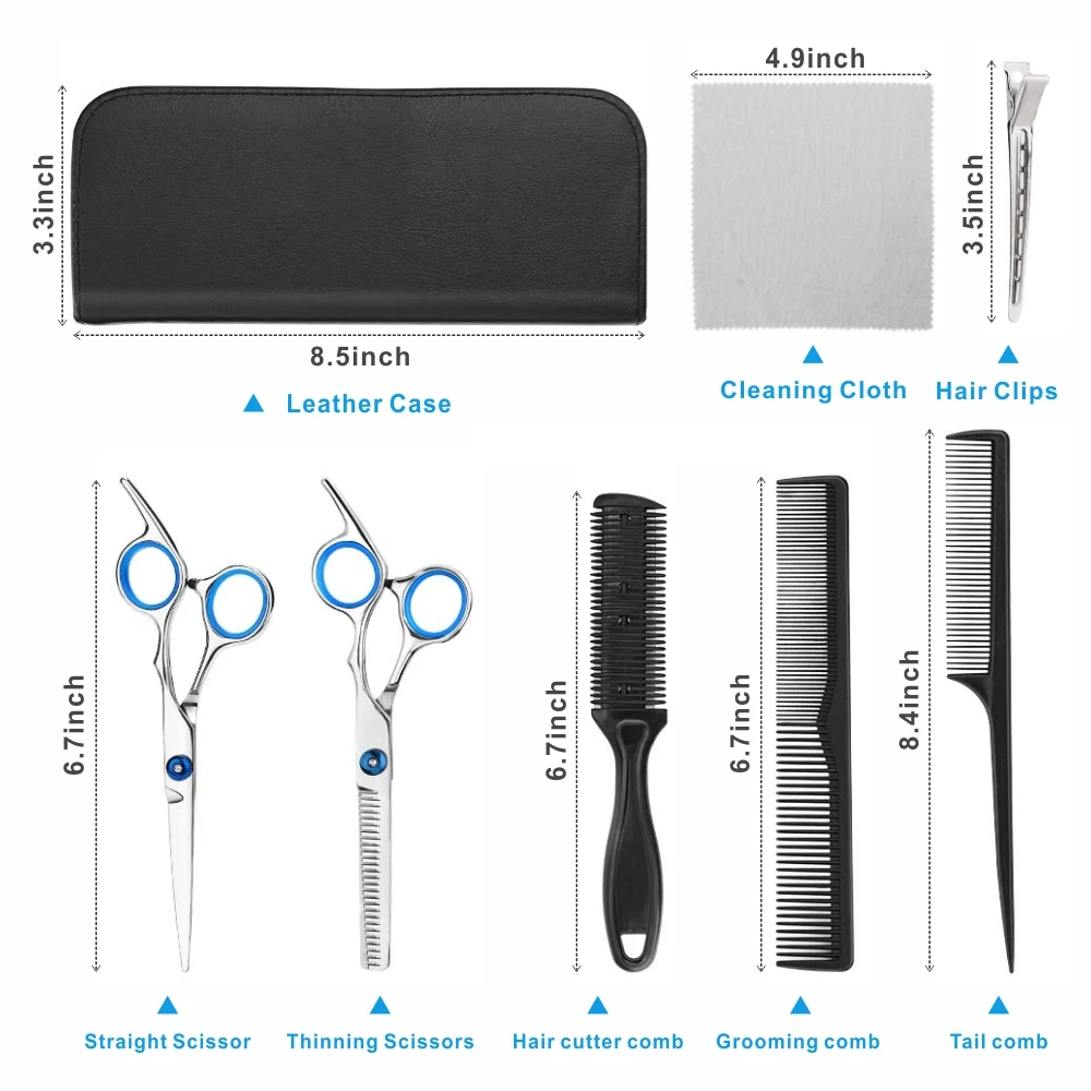 7-Inch Stainless Steel Scissors Set-2-in-1 Hair Cutting Shears with Thinning & Straight Blades, Ergonomic Hand Tool for Men &