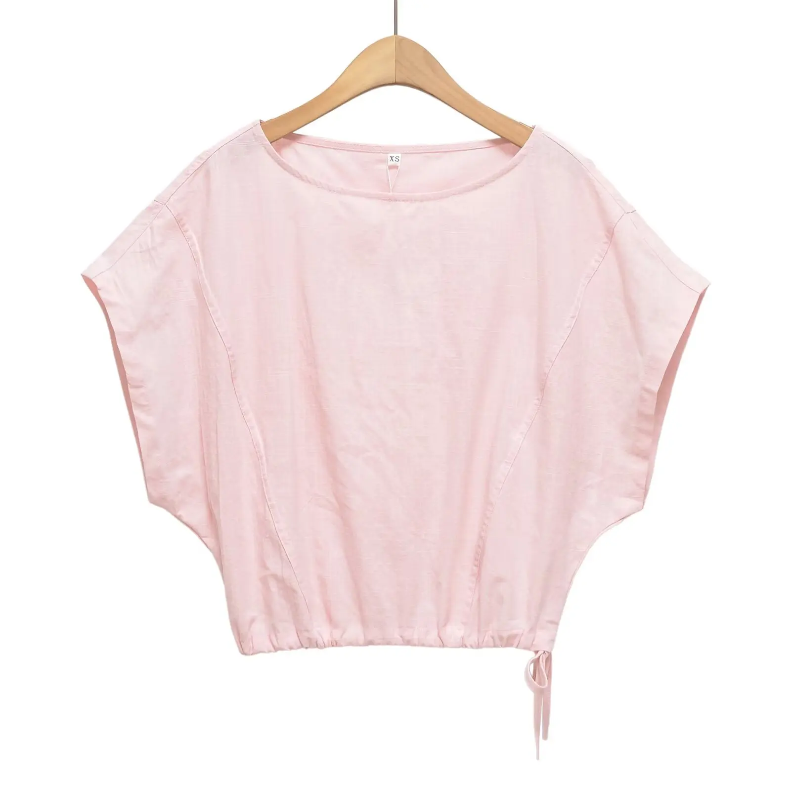 Nlzgmsj 2026 Sommer Damen Freizeit-Set in Pink mit O-Ausschnitt und Fledermausärmeln, modische gesmokte Taille, weite Haremshose, Alltags-Outfit – Detail 2