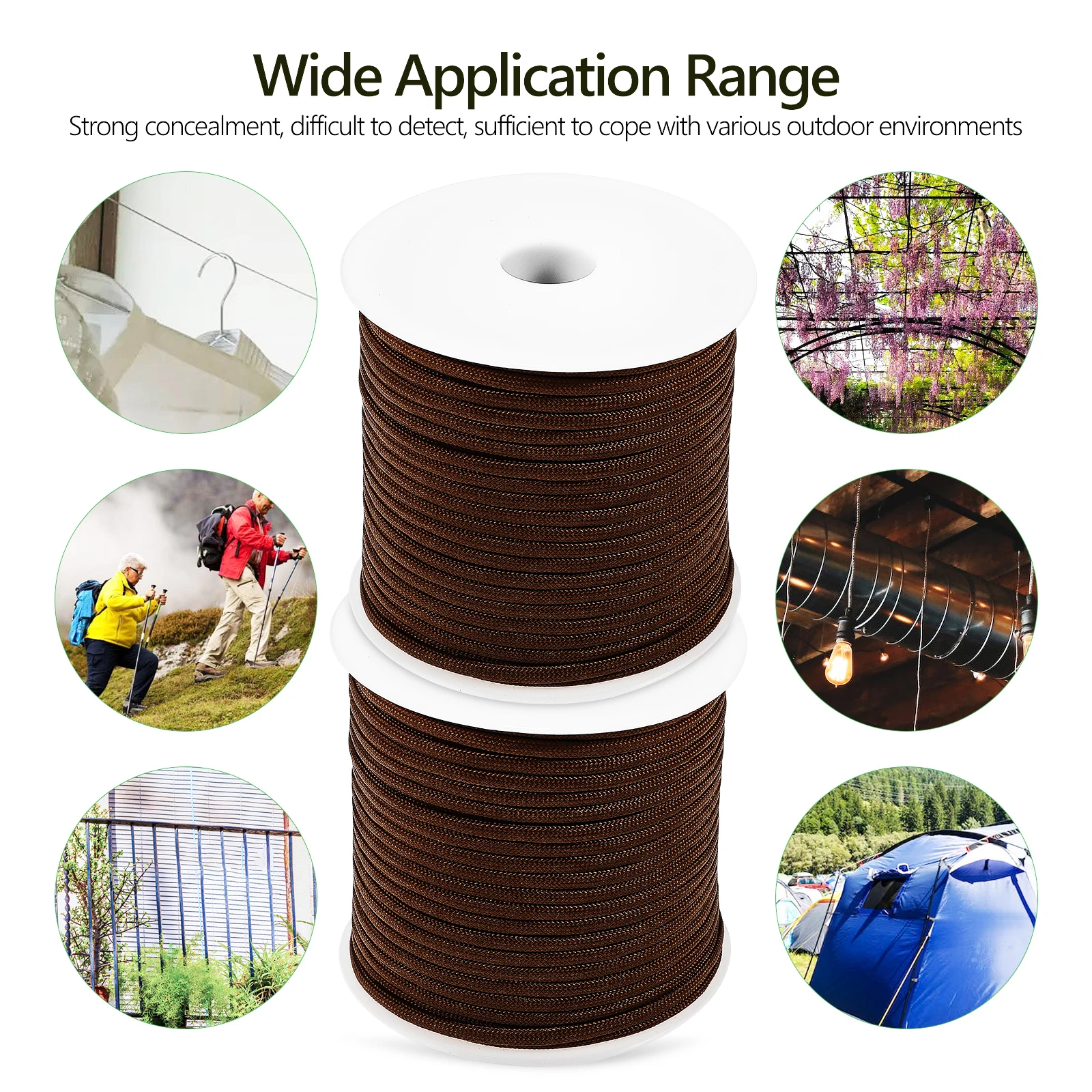 

2 Rolls Coffee Color Parachute Cord Sturdy Polypropylene Rope For Camping Hiking Survival Outdoor Tent Portable Multi-Purpose