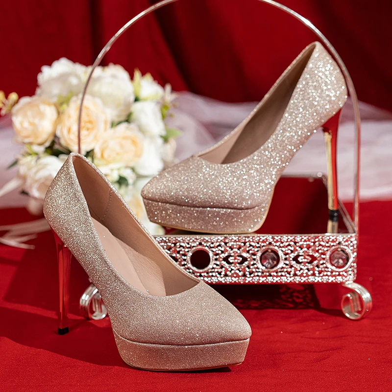 

Women Pumps Fashion Sexy High Heels Party Platform Thin Heels Super High Slip on Shoes Women Lightweight Wedding Shoes Bride