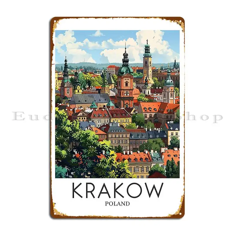 A Pop Art Travel Print Of Krakow Poland Metal Sign Mural Club Wall Decor Plaques Customize Tin Sign Poster