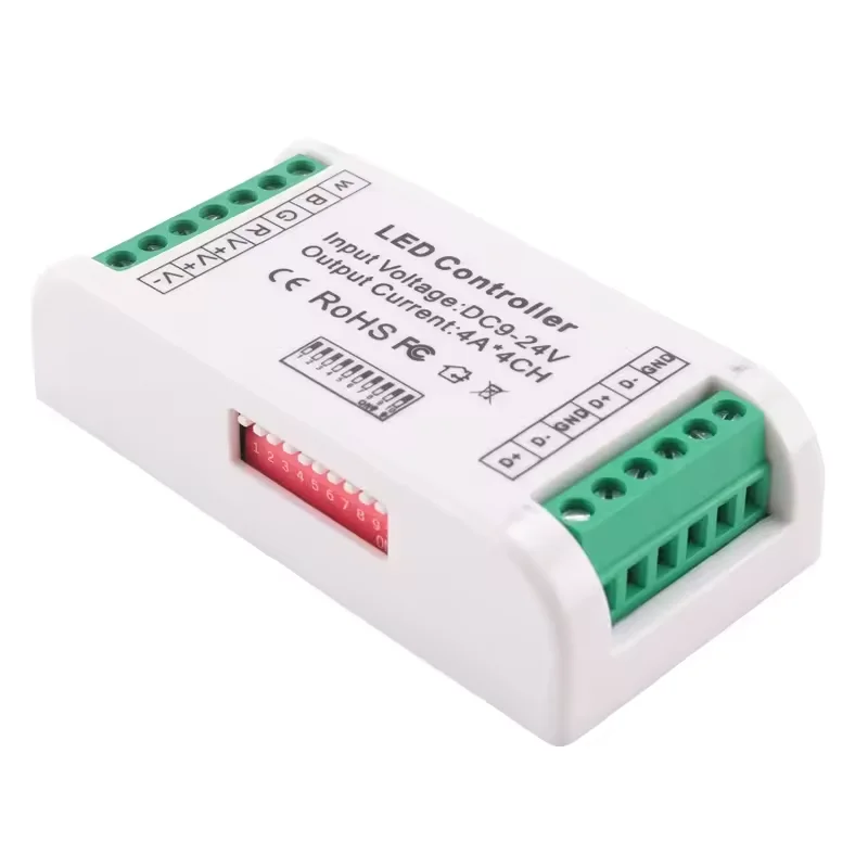 

Mini 4 Channel DMX RGBW Decoder 16A RGB RGBW Strip Controller DMX 512 Dimmer Driver For LED Strip Lights DC9-24V
