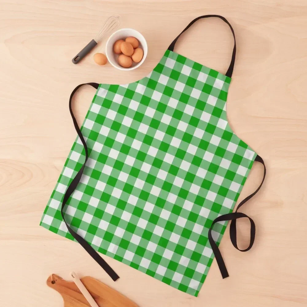 

Green Gingham effect Apron cooks clothes Korean For Women Kitchen Apron