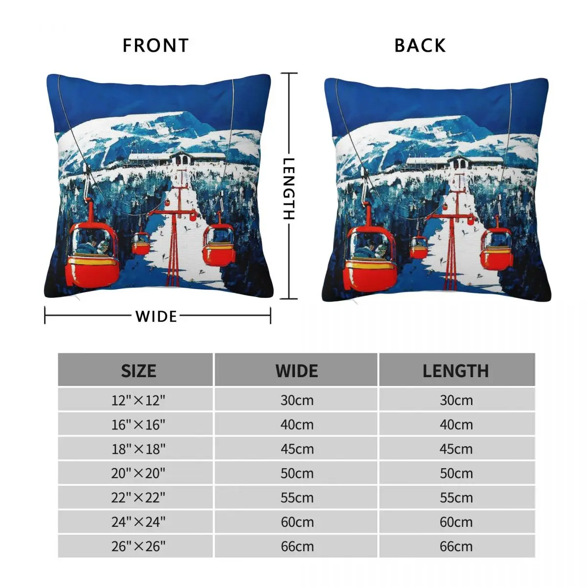 Vintage Gondola Winter Travel Ski Square Pillowcase Polyester Linen Velvet Printed Zip Decorative Throw Pillow Case Room Case