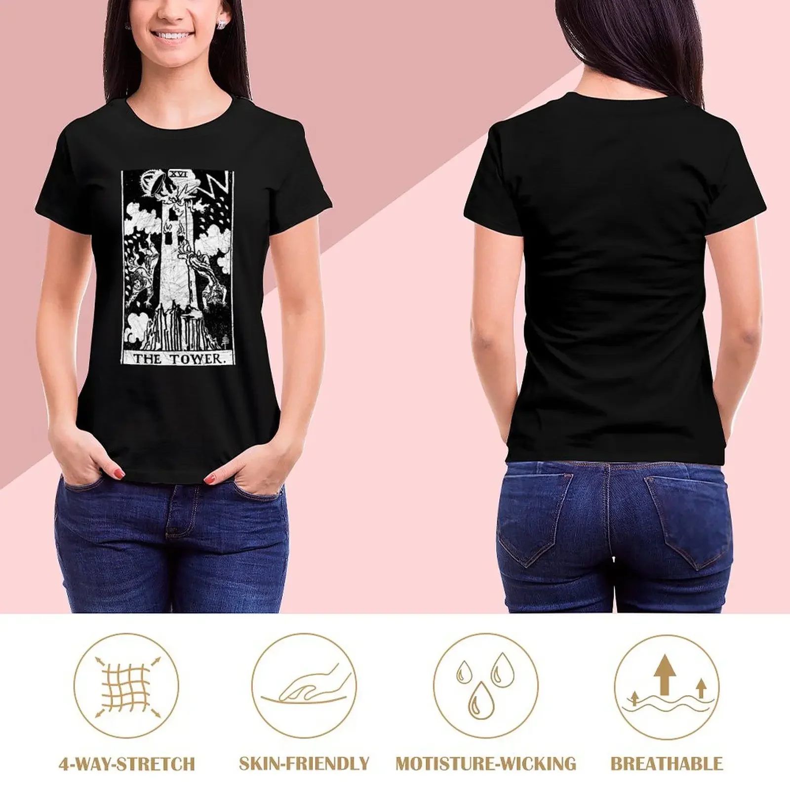 The Tower Tarot Card - Major Arcana - fortune telling - occult T-Shirt animal print lady clothes animal prinfor Women t shirt