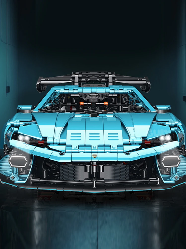 Klemmbausteine 1:8 LB Blauer Sportrennwagen Baukasten Hypercar Supercar Technik Fahrzeug-Modellbausatz Jungen Spielzeug Erwachsene Kinder Geschenk 3601 Teile