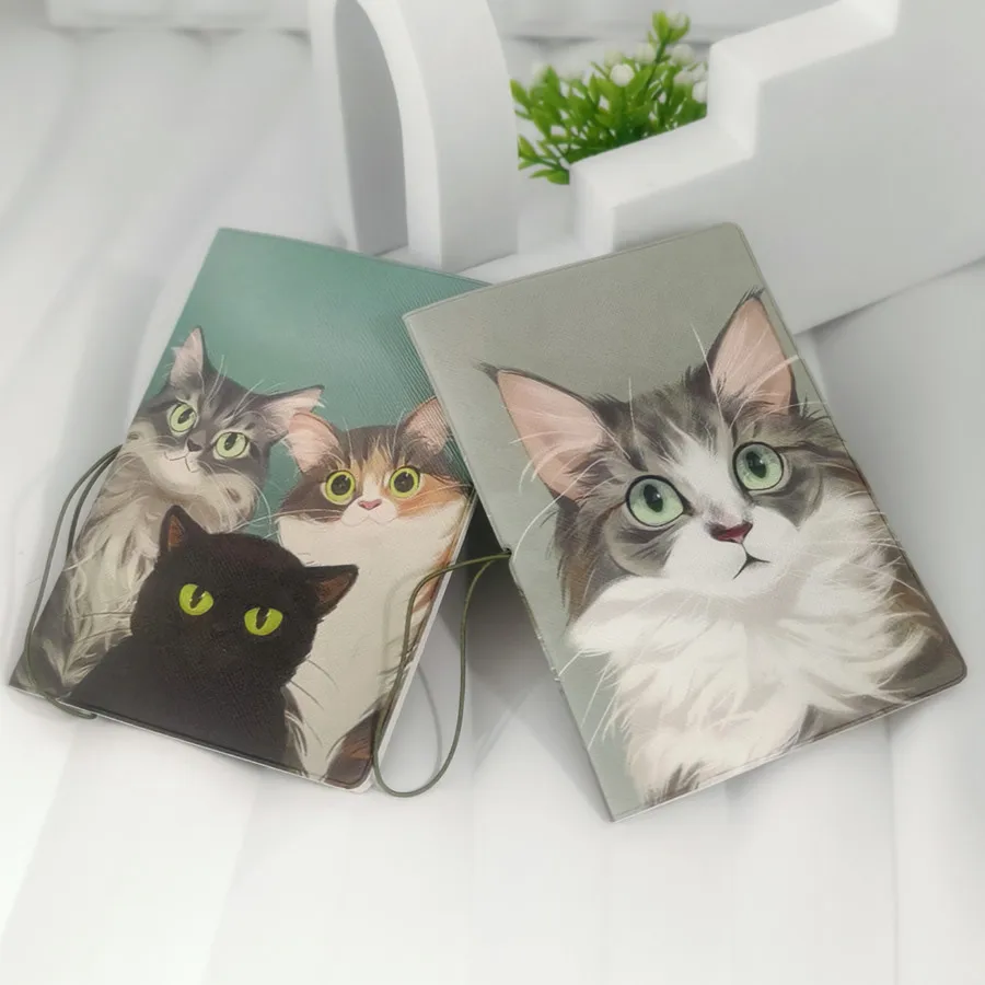 Cute Cat Multi Functional Passport Bag Printed Travel Passport Clip PU Document Protection Case Cover Travel Accessories