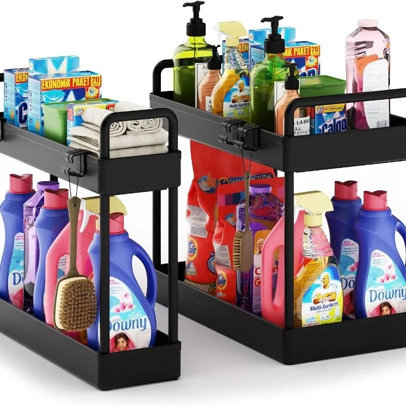 

Household handwashing under-sink storage shelves with hooks to filter water