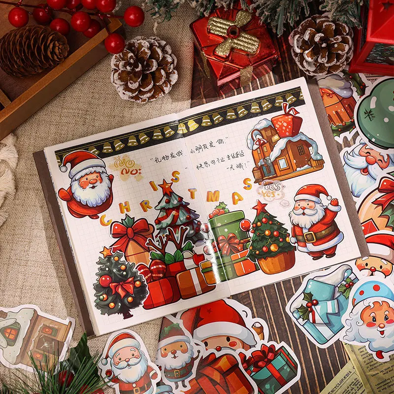 49Pcs Merry Christmas Decorative Sticker Retro Santa Claus Scrapbooking Material Label Diy Diary Album Junk Journal Planner