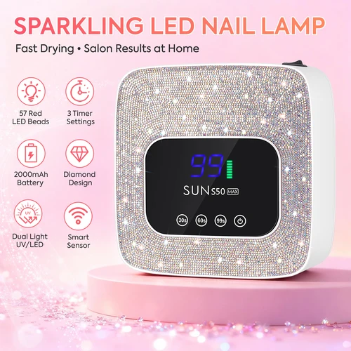 Imagen 2 del producto DianaBeauty Lámpara de uñas LED UV Secador de uñas inalámbrico recargable con 3 configuraciones de temporizador y lámpara UV de diamantes de imitación para manicura de uñas