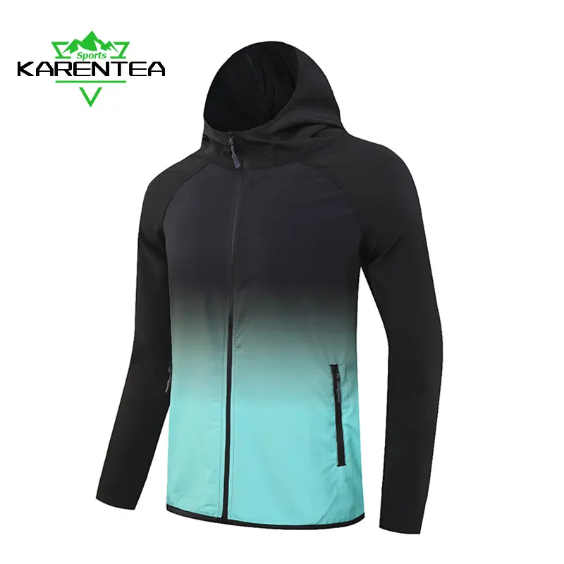 

Karentea Running Jacket Spring Reflective Gym Hooded Men Coat Jogging Gradient Color Sportswear Breathable Male Jackets Women