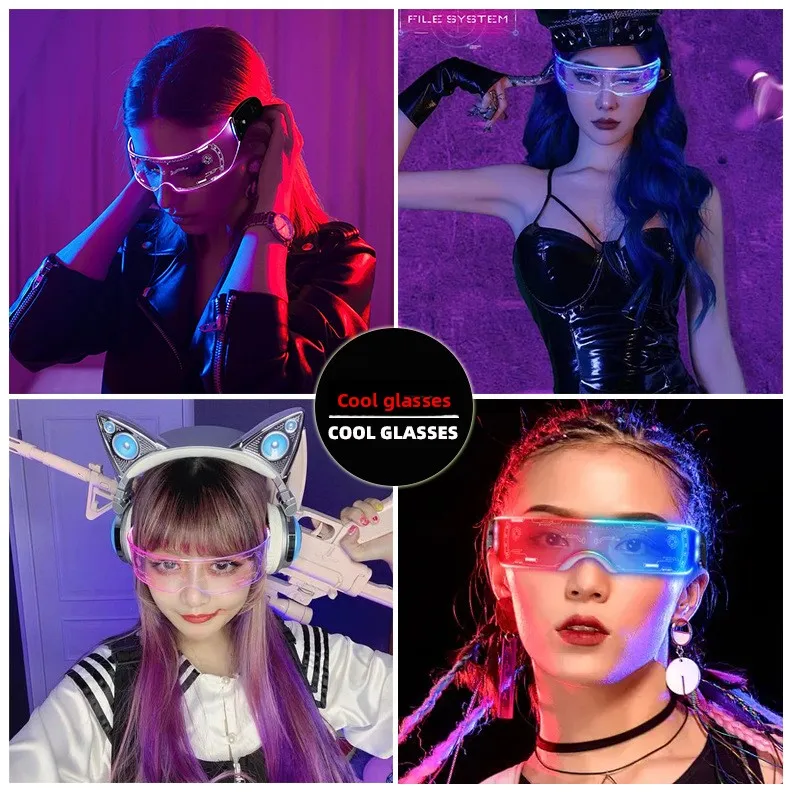 Sci-fi GlassesHalloween Party Glasses LED Light Up Glasses Glowing Cool Goggles for Man Women Futuristic Cosplay Bar Party Props