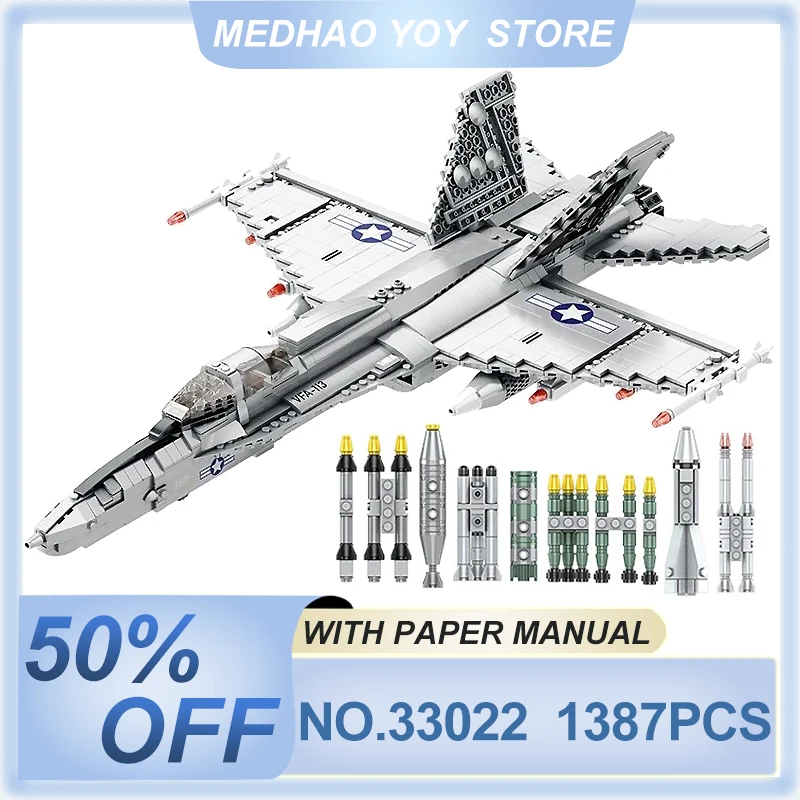 

Reobrix 33022 MOC F/A-18F F-18 Fighter USAF Army Air Force Metal Replica Plane Model Building Blocks Toys Birthday Gift For Kids