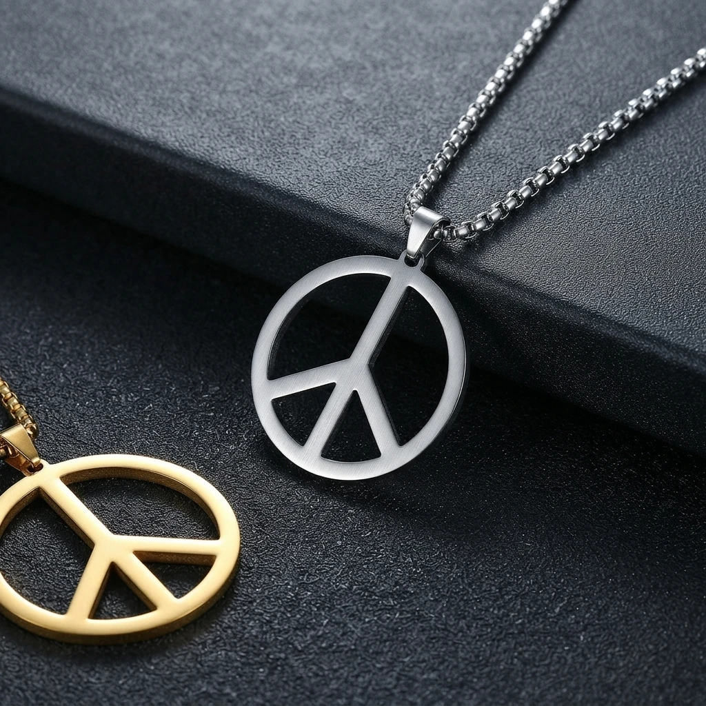 Peace Sign Symbol Pendant Necklace for Men Women Stainless Steel Necklace Fashion Anti-nuclear Jewelry Wholesale Gift for Party