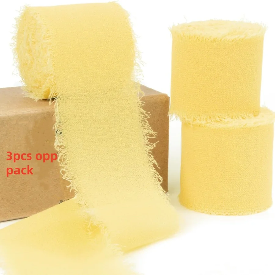 3 Rolls Frayed Edged Satin Handmade Chiffon Silk Ribbon For Wedding Invitation Bouquets Birthday Party DIY Decoration Gift 15m image 3