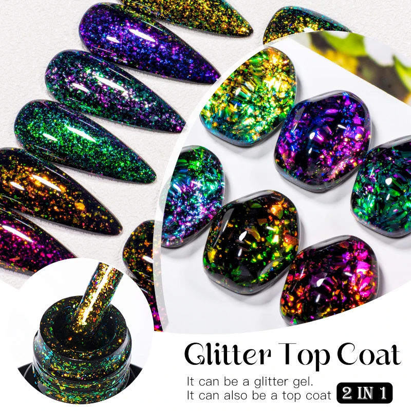 Description Picture 4 of itemMEET ACROSS 7ml Glitter Top Coat Brocade Powder Gel Nail Polish 2 In 1 Chameleon Function UV LED Nail Art Varnish Soak Off Nails