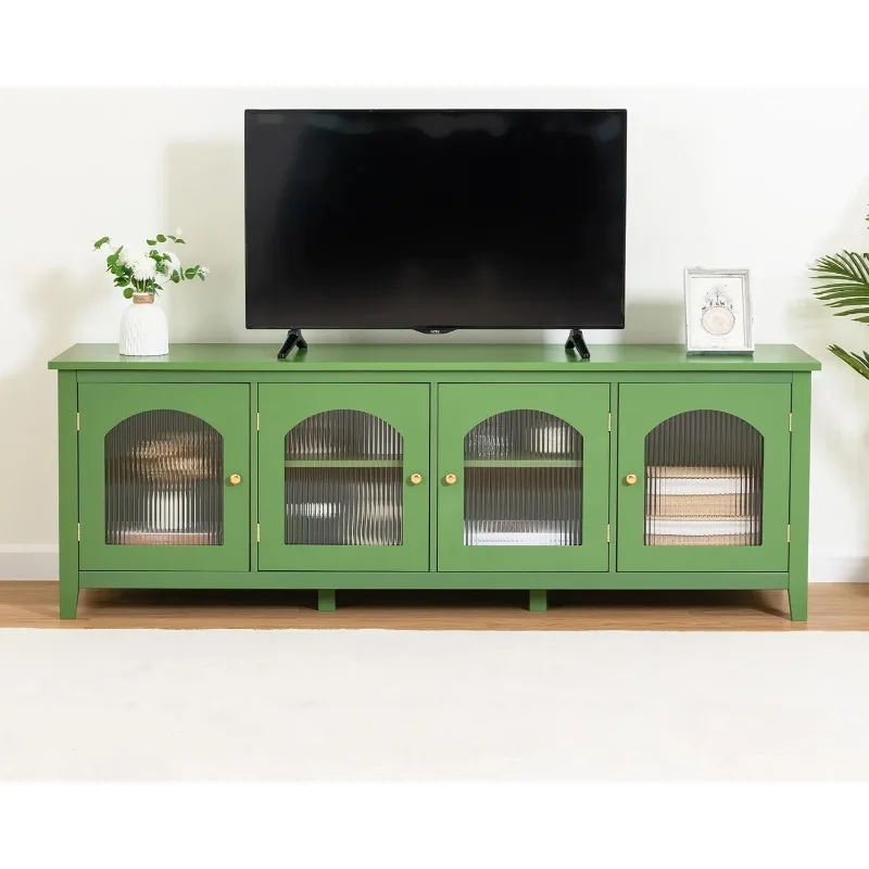 

71'' Solid Wood TV Stand Console Table for TVs up to 70 Inches,Entertainment Center with 4 Glass Doors Pine Frame