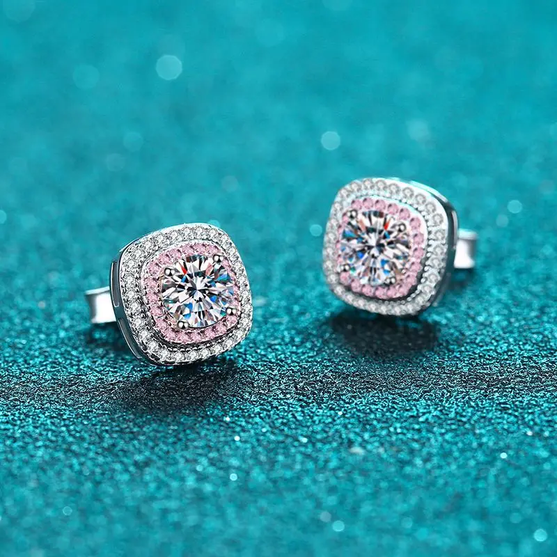 D‑VVS1 Moissanite Stud Earrings, S925 Sterling Silver Plated 18K White Gold, Women Fine Jewelry with Official GRA Certificate