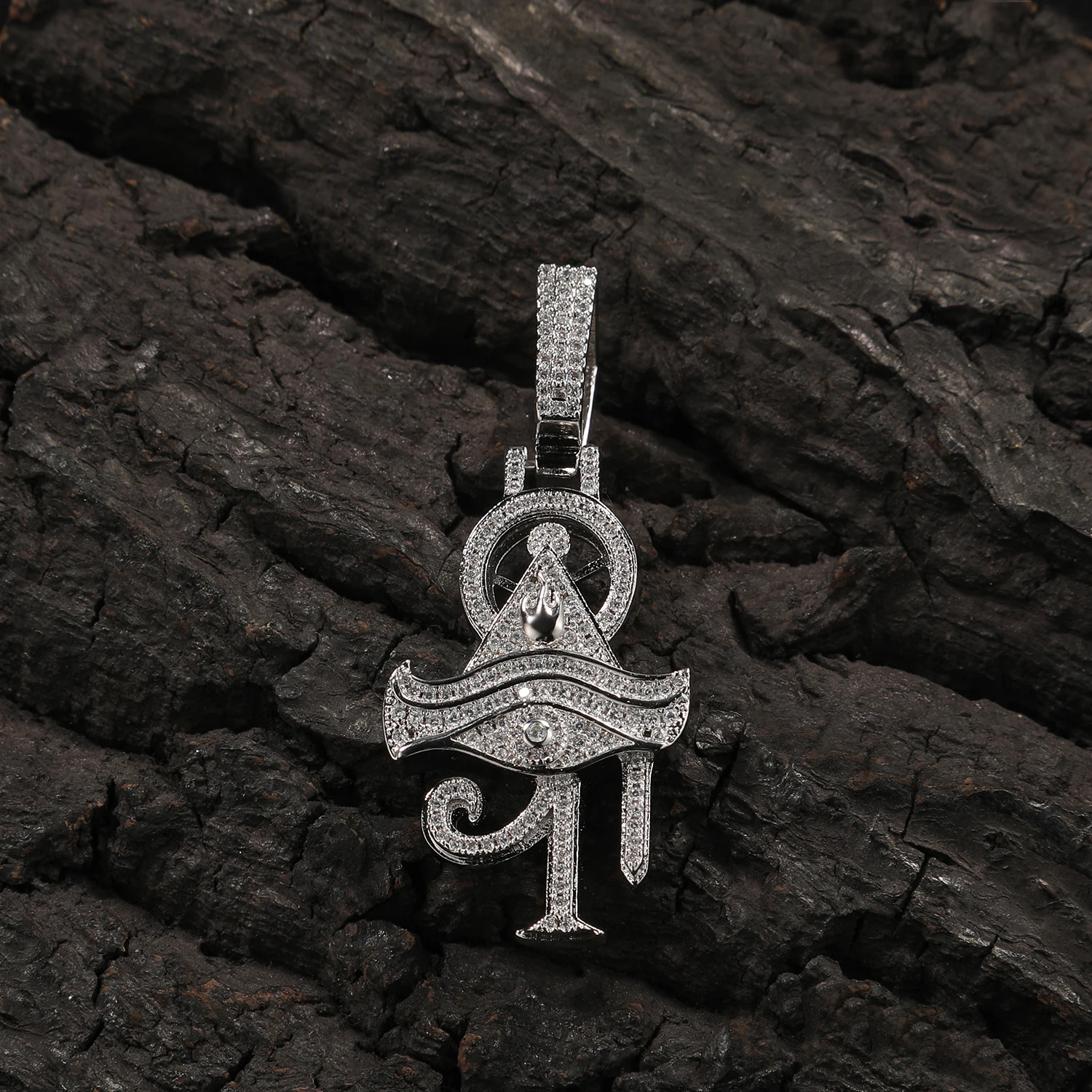 Uwin Ancient Symbol Eye Of Horus Ankh Pendant Full Iced Out Bling Cubic Zirconia Necklace Luxury Hiphop Jewelry For Gift