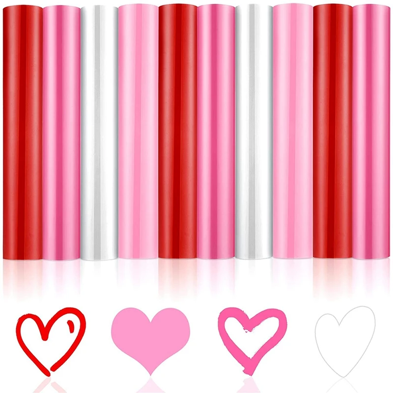 10 Sheets Heat Transfer Vinyl 12 X 10 Inches PU Red Pink White Iron-On HTV Vinyl For Valentine's Day Socks Bags Supplies