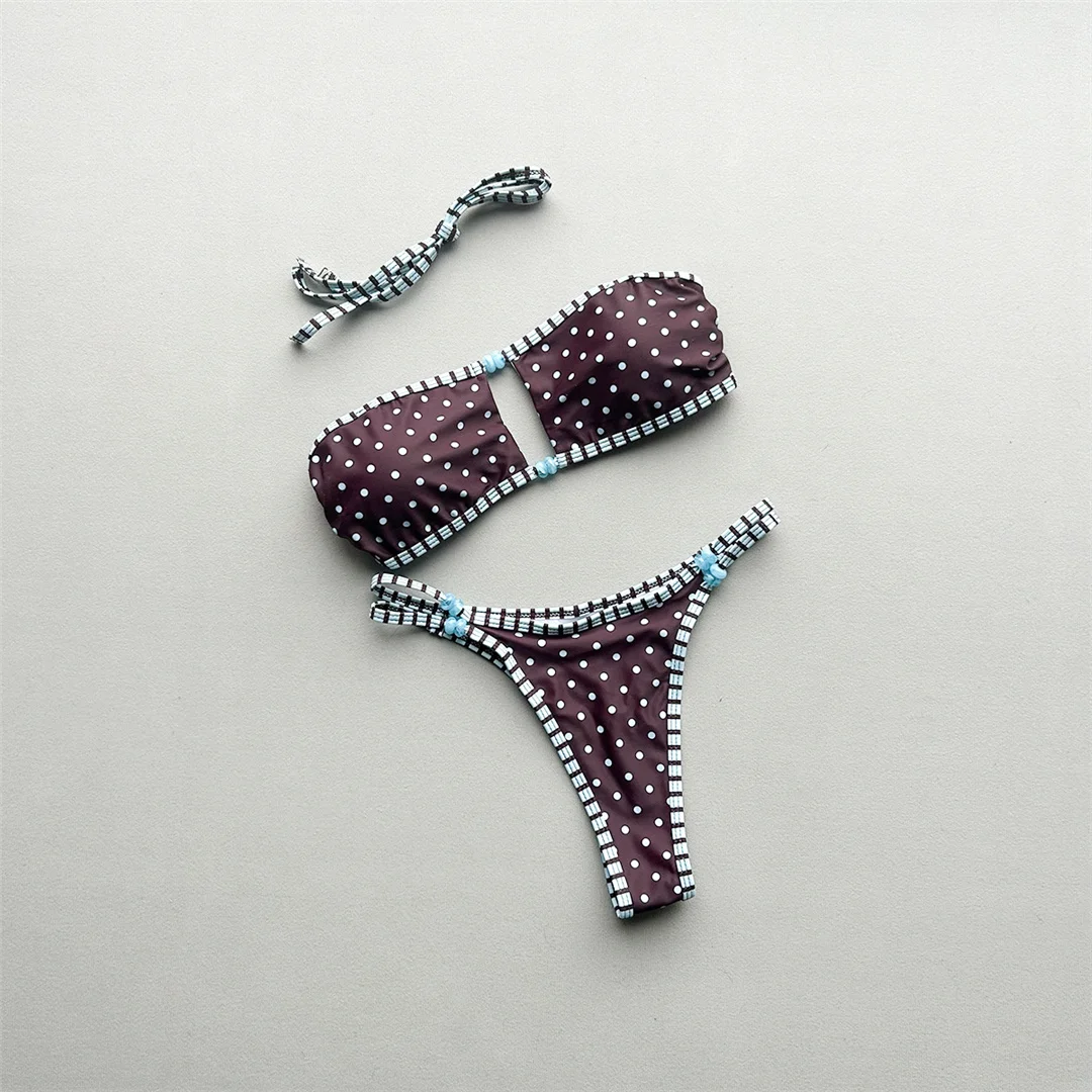 Neuer Polka Dot Mini Thong Bikini Damen Badeanzug Zweiteiliger Bikini-Set mit hohem Beinausschnitt Badebekleidung V8160 – Detail 3