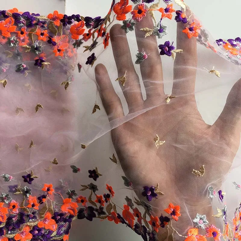 

20 ярдов двусторонняя розовая оранжевая вышивка с цветочной кружевной отделкой для нижнего белья, шитья, ремесло, сделай сам, ткань для одежды, кружевной аксессуар для одежды