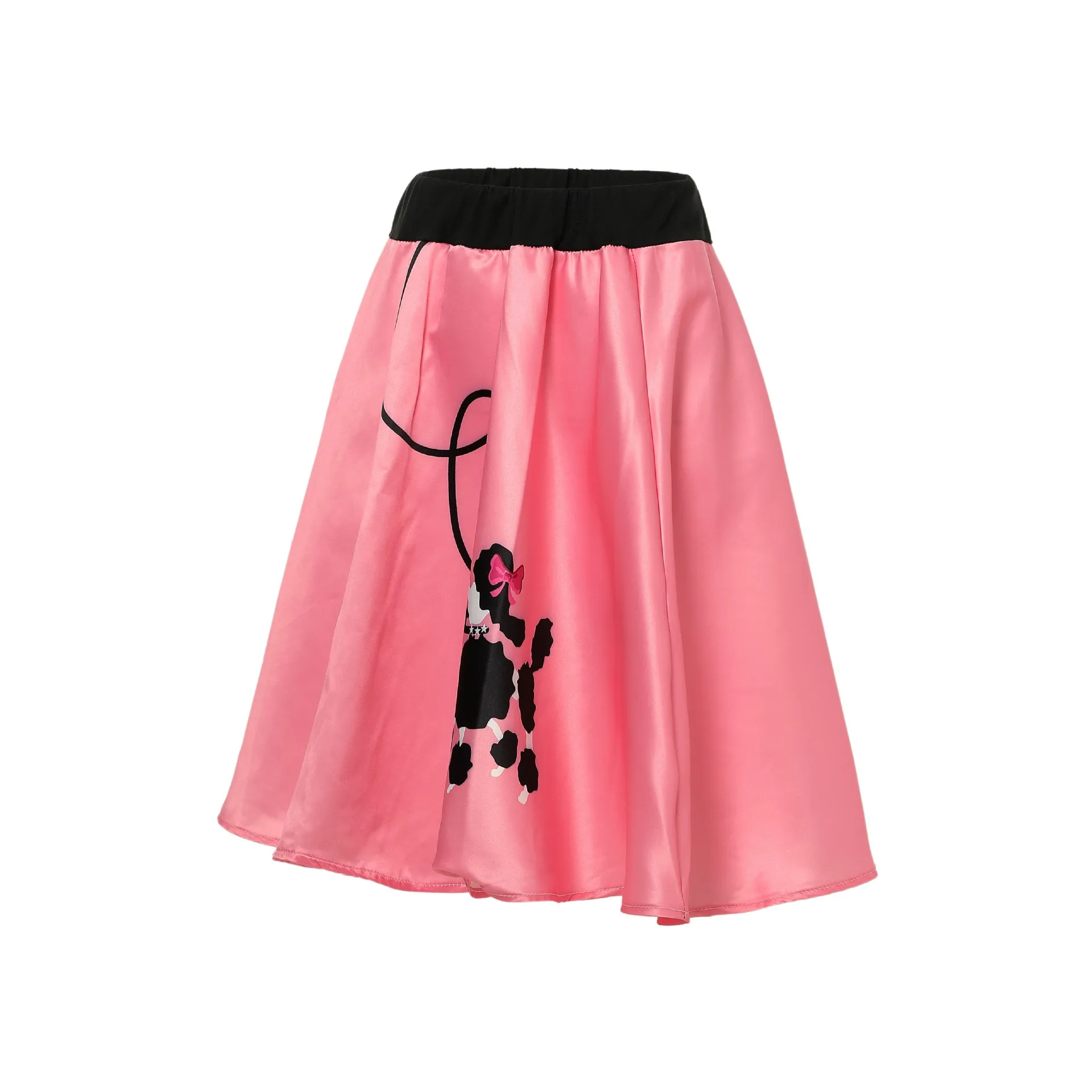 50S 60s Vintage Black Hot Pink Poodle Skirt for Girls Printed Midi Skirt Halloween Cosplay Costume Vestidos Hippie Retro Outfit