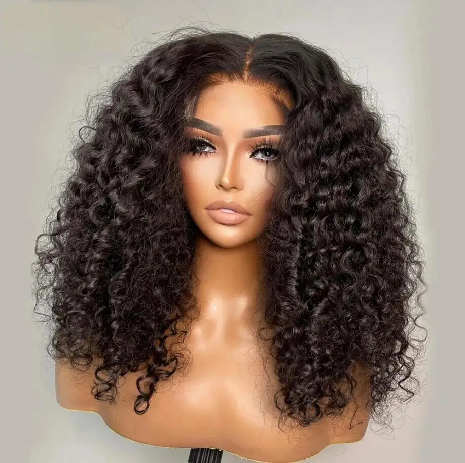 Свободная часть, предварительно выщипанные детские волосы, бесклеевые, 30 дюймов, длинные, странные, вьющиеся, человеческие волосы, натуральный черный, 13x6, HD, кружевные передние парики, бразильские