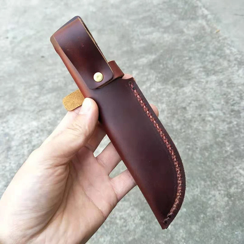 6 Sizes Genuine Cowhide Cow Leather Material Straight Knife Sheath Scabbard Fixed Blade Cover Holder Storage Bag Copper Buckle