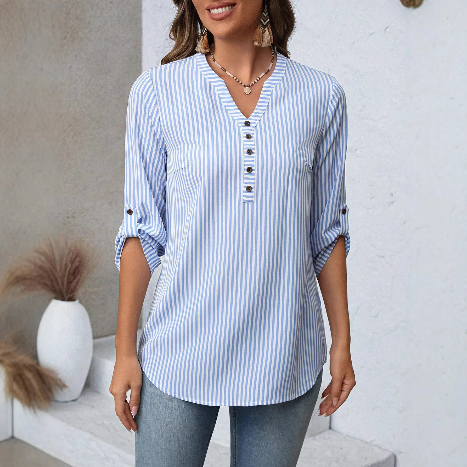 

Ladies Elegant Simple V-Neck Casual Sophisticated Shirt Office Wear Casual Fashion Blusas De Mujer Blouses Blusas Femininas