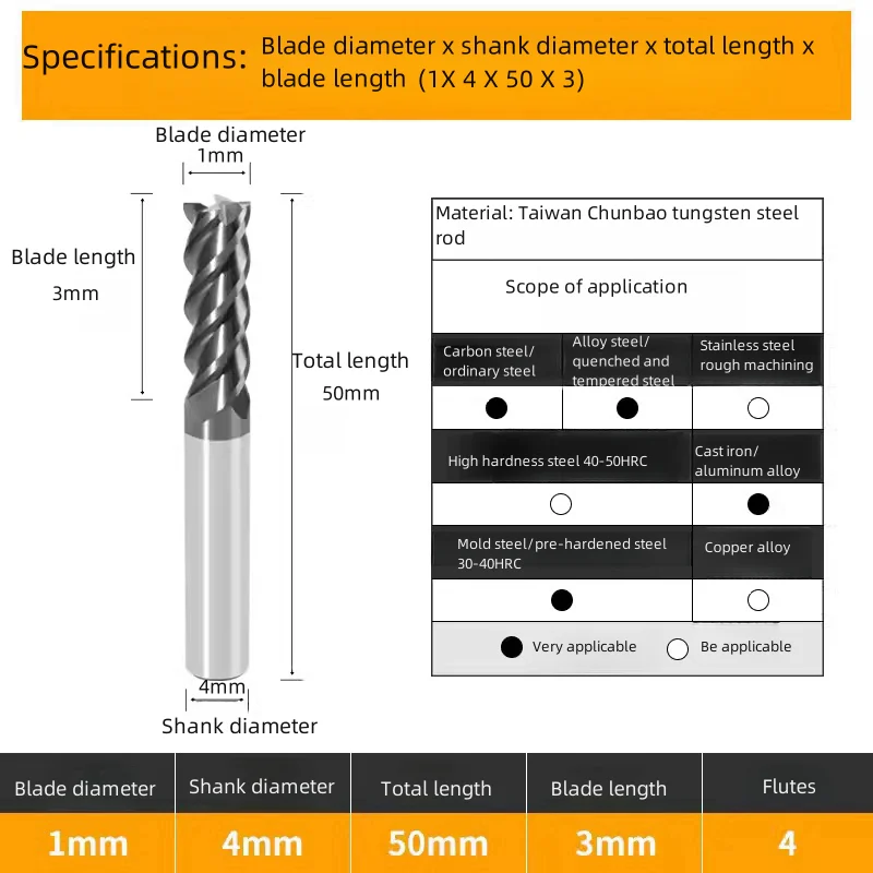 HRC58 Solid Carbide End Mill For Steel 4 Flute Milling Cutter Machining Cutting Tool CNC Router Bits D4 5 6 8 10 1214 16 18 20MM