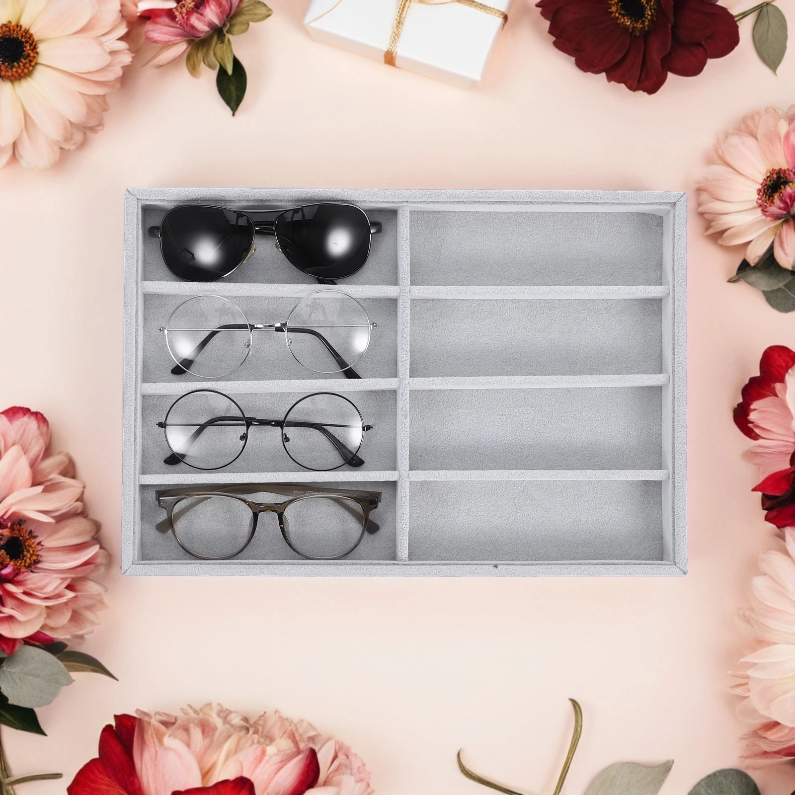 

8 сеток, органайзер для солнцезащитных очков, лоток для ювелирных изделий, отсек для хранения сережек, кольцо, ожерелье, браслет, лоток для часов для женщин и мужчин