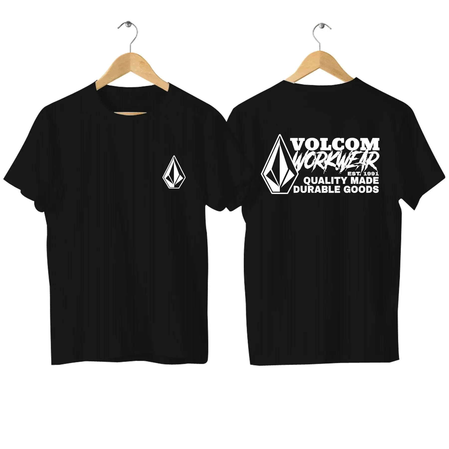 LE Cotton 2024 Fashion Tees Men T Shirt Double-sided Casual Volcom Stone Graphic Sports Tops Breathable Streetwear