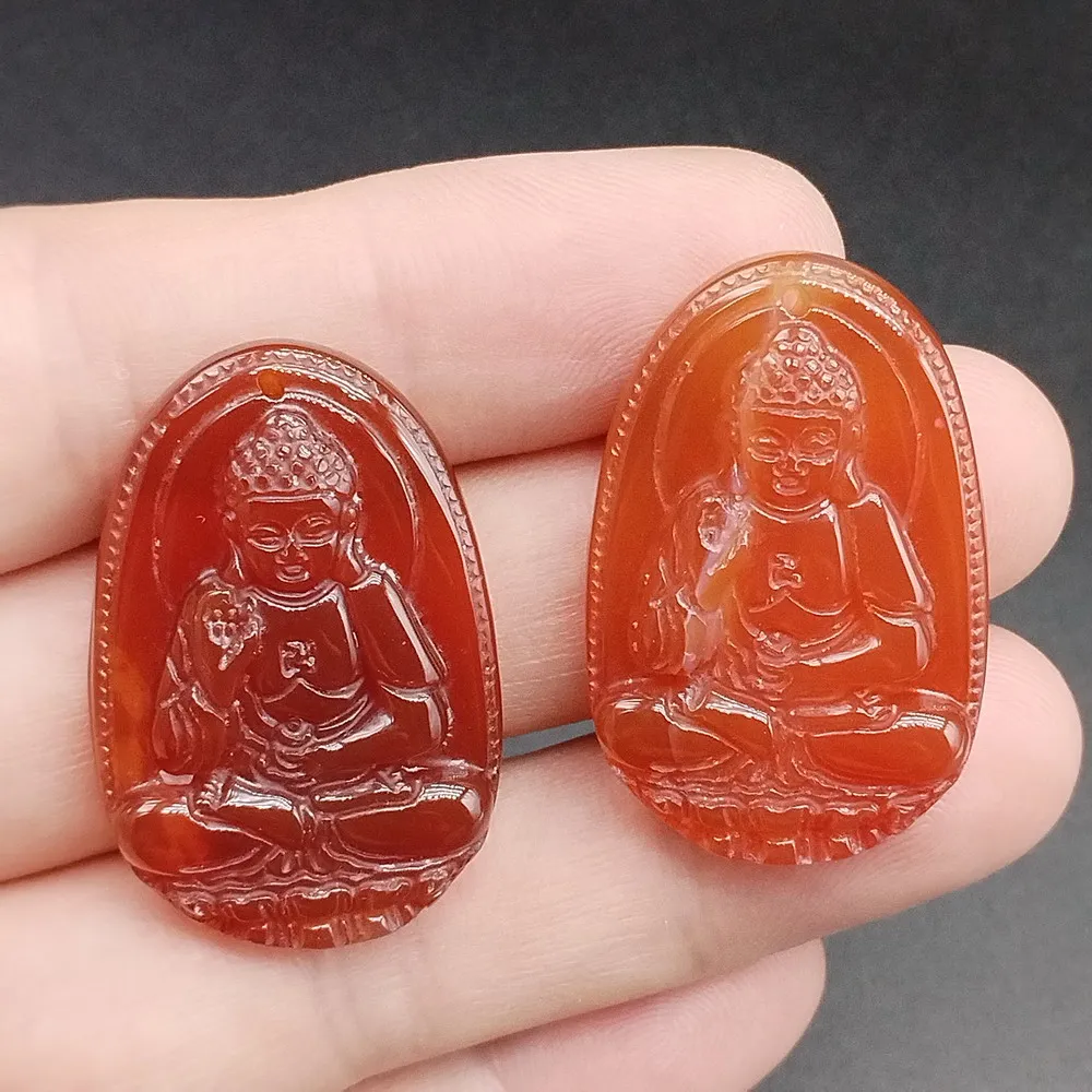 Certified Red 100% Natural A Agate Chalcedony Carved Sakyamuni Buddha Pendant