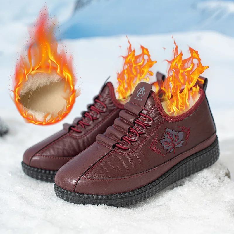 

Winter thick warm and waterproof mother's shoes, short tube snow boots, anti-skid, middle-aged and elderly, Beijing plush snow b