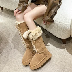 Stivali con plateau invernali stivali alti al ginocchio stivali semplici alla moda stivali da moto causali peluche soffici scarpe Anti-freddo Botas Mujers