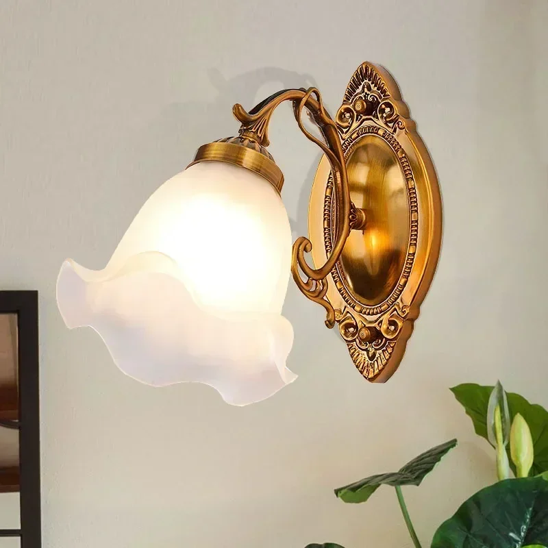 

Floral Wall Lamp Living Room Bedside Wall Lamp Copper Color Bedroom Corridor Foyer Balcony Background Lighting Fixture