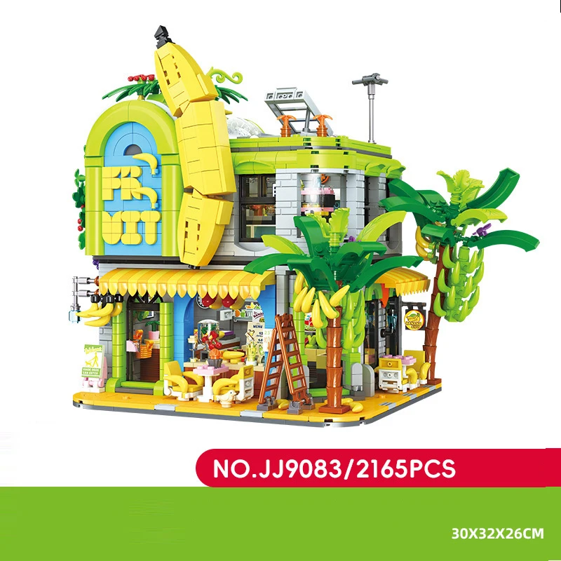 

Creative City Street View Building Block Banana Shop Construction Bricks Fruit House Educational Toys With Light For Kids GIft
