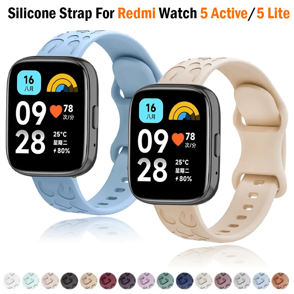 Silikonarmband für Redmi Watch 5, aktives Armband, verstellbares Leoparden-Sport-Gummi-Ersatzarmband für Redmi Watch 5 Lite-Band
