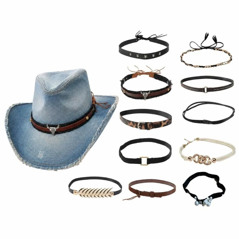 PU Leather Hat Band Decorative Buckle Multi Style Cowboy Hat Band Vintage Adjustable Hat Replacement Band For Men Women