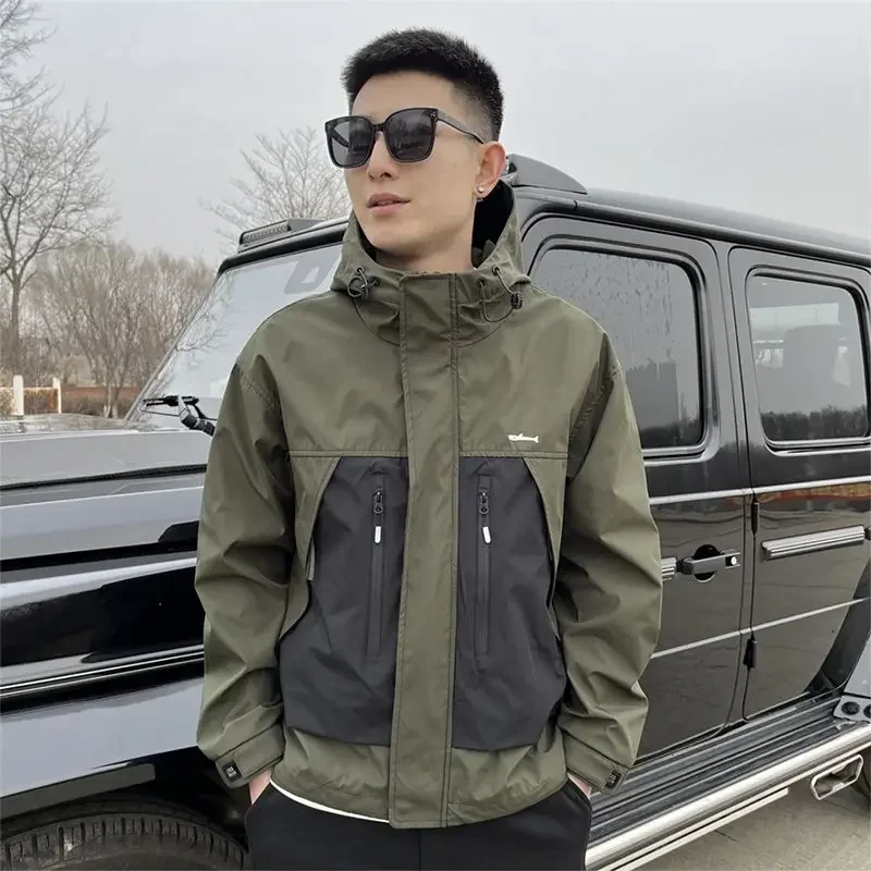 

​Men's Lightweight Windproof Jacket 2025 Autumn Outdoor Cargo Coat with Hood Stretchy Fabric Anti Freeze Insulation​