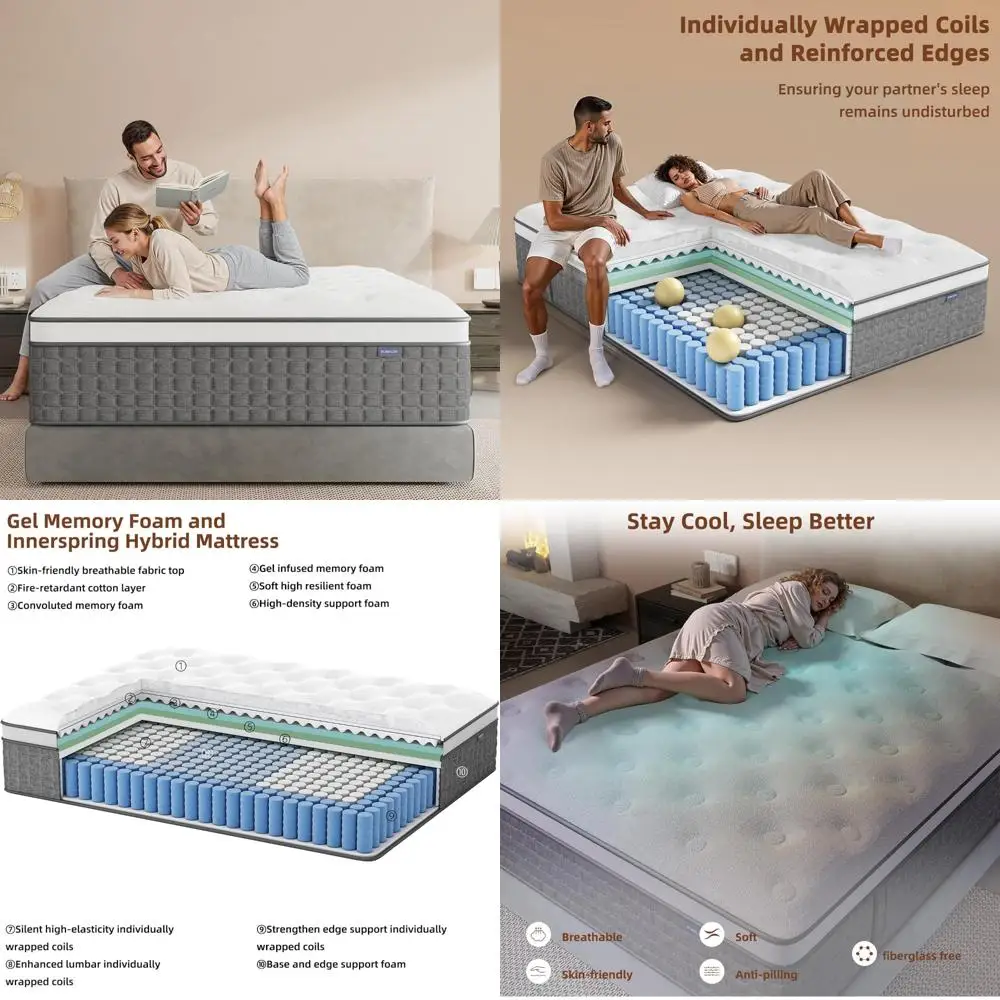 Hybrid Queen Mattress 14 Medium Firm with Gel Memory Foam and Enhanced Lumbar Support for Better Sleep