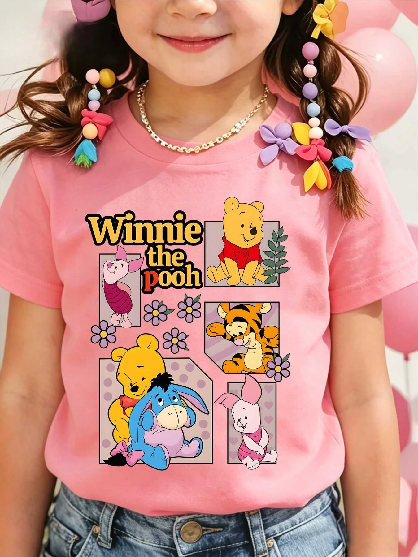 2026 new Children's Parent-Child Winnie The Pooh Multi-Color Printed Cotton Sports Casual Comfortable T-Shirt