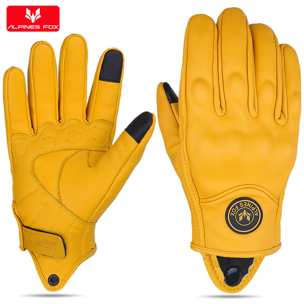 Vintage Motorcycle Leather Gloves Men Women Urban City Moto Riding Gloves Touch Screen Motorbike Motorcross Gloves Yellow