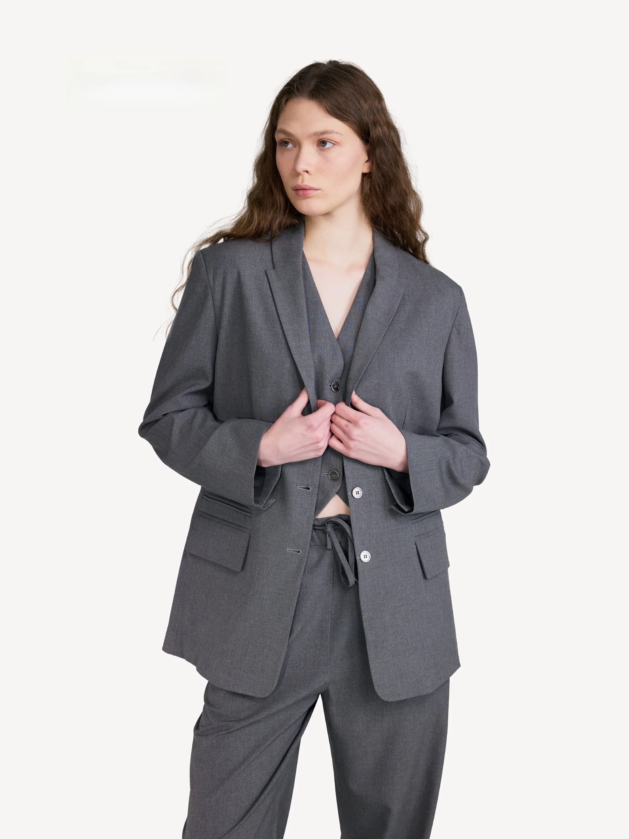 

Aevia Woolen Suit Jaet Women's Loose Casual Sle Korean Version ey Work Commute Faion Outerwear Long Sve Button up