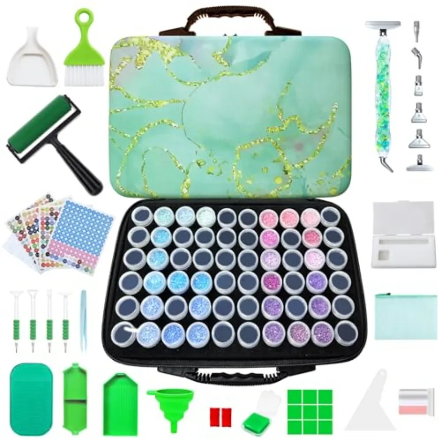 

Diamond Painting Storage Containers Diamond Art Storage Case with Accessories and Tools Portable Shockproof 60 Slots Organizer
